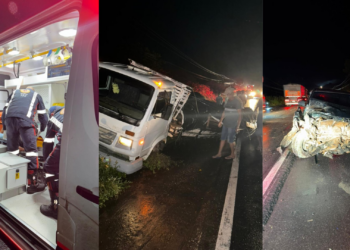 Caminhões e carro colidem durante chuva forte na BR-010, no Pará