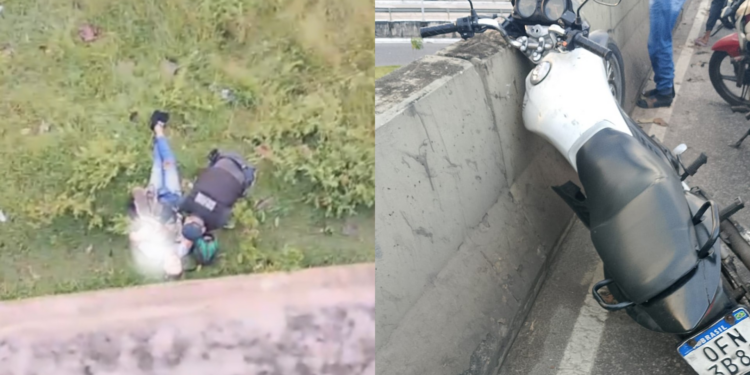 Motociclista cai do viaduto do Entroncamento, em Belém; VÍDEO