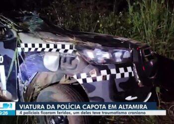 Policiais ficam feridos após viatura capotar em Altamira durante perseguição