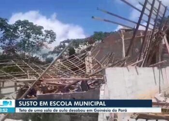 Teto de sala desaba durante ventania em escola na zona rural de Goianésia do Pará