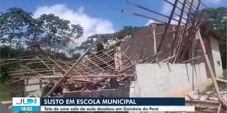 Teto de sala desaba durante ventania em escola na zona rural de Goianésia do Pará
