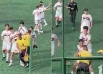 VÍDEO: bandeirinha agride jogador sub-17 do São Paulo e briga toma conta de partida | Esportes
