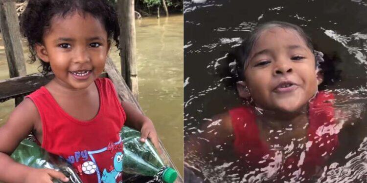 VÍDEO: menina paraense ensina a nadar no rio e encanta a web: 'Sou igual uma sereia!' | Pará