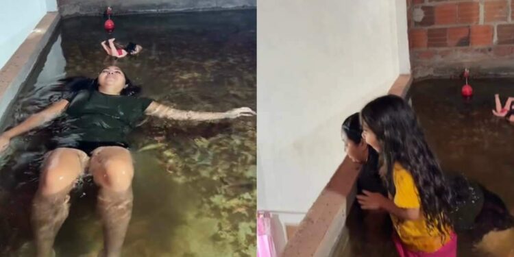 VÍDEO: mulher viraliza ao curtir 'piscina' improvisada no telhado de casa e estrutura chama atenção | Brasil