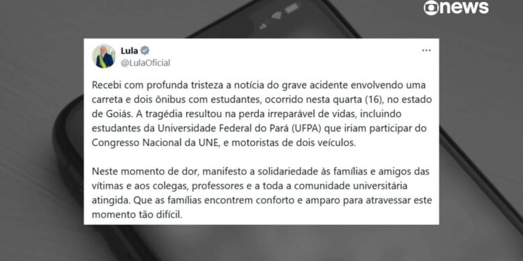 Lula lamenta morte de estudantes da UFPA e motoristas em acidente na BR-153: ‘Que famílias encontrem conforto e amparo' | Goiás