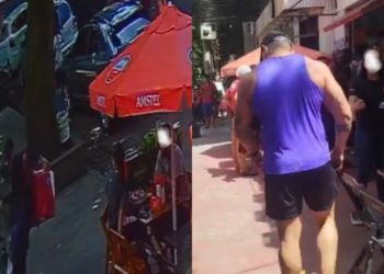 Entregador chuta mesas e cadeiras e homem saca arma durante confusão em bar de Belém