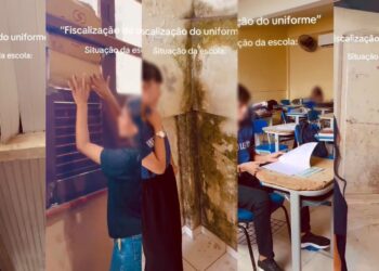 Alunos de escola pública no Pará mostram cotidiano com falta de água, forro cedendo, janelas improvisadas e salas que viraram depósitos